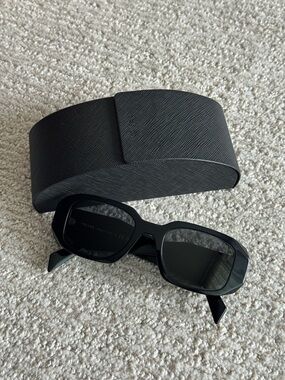 Prada Black Rectangular Sunglasses with Textured Black Case